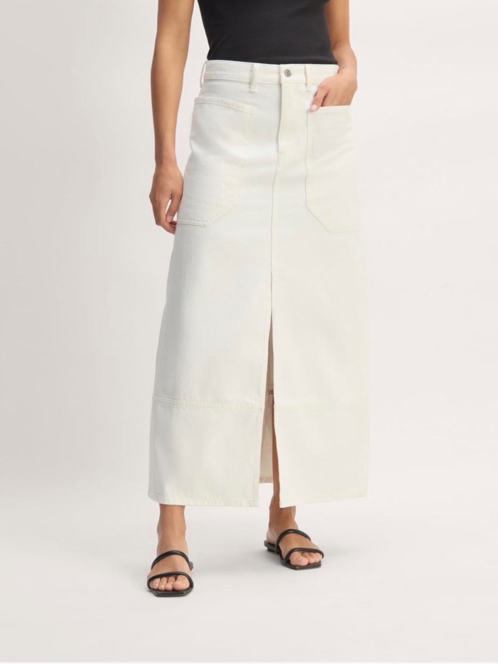 NWT Everlane “The Gardener” Maxi Denim Skirt in Bone White Size 24